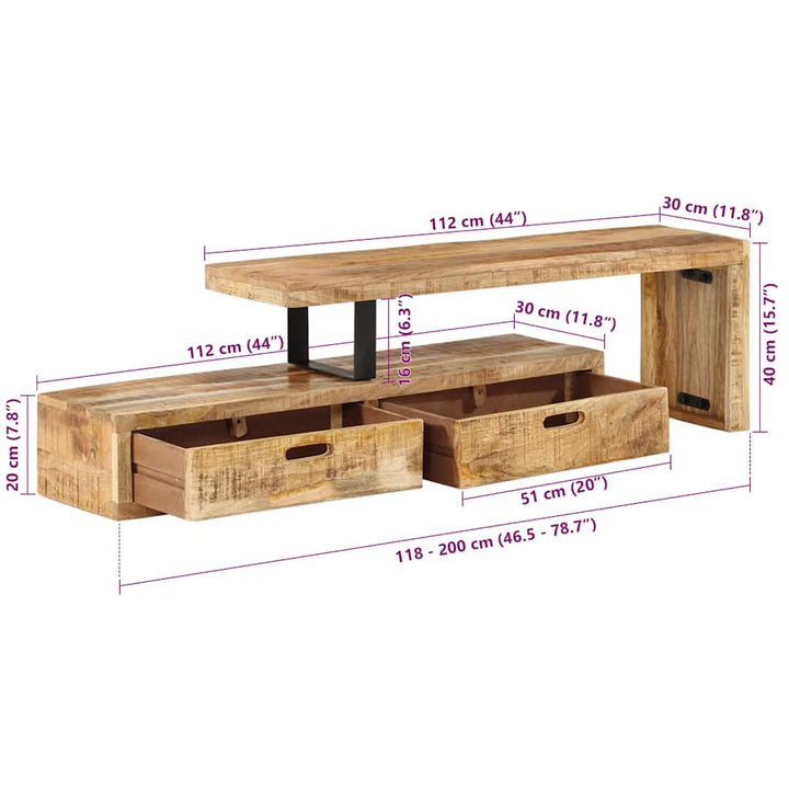 Meuble TV  en bois massif de manguier 200 cm