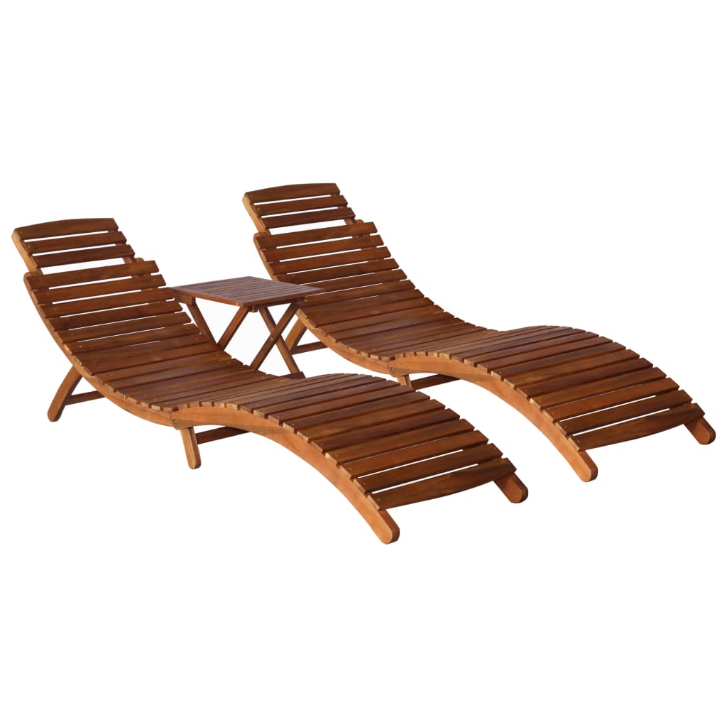 Chaises longues avec table acacia massif