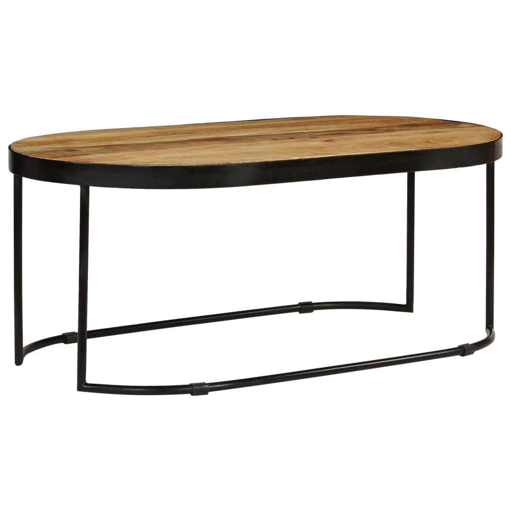 Table basse ovale en bois massif de manguier brut et acier
