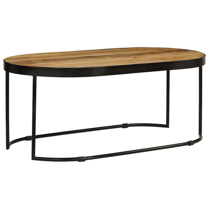 Table basse ovale en bois massif de manguier brut et acier