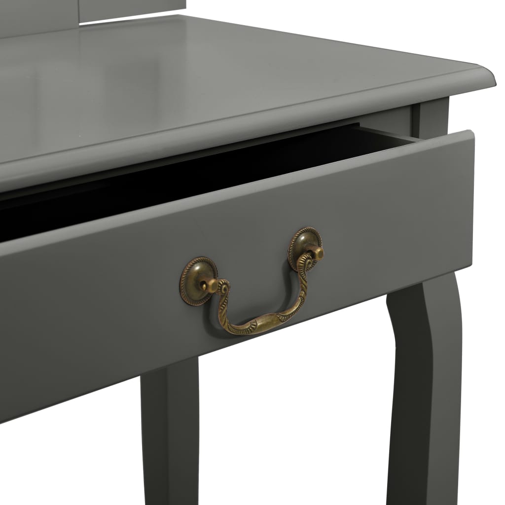 Coiffeuse et tabouret Gris en Bois de paulownia MDF
