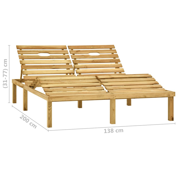 Chaise longue double en bois de pin