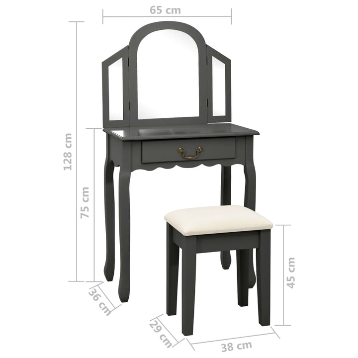 Coiffeuse et tabouret Gris en Bois de paulownia MDF
