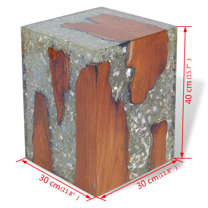 Tabouret en bois de teck massif et résine