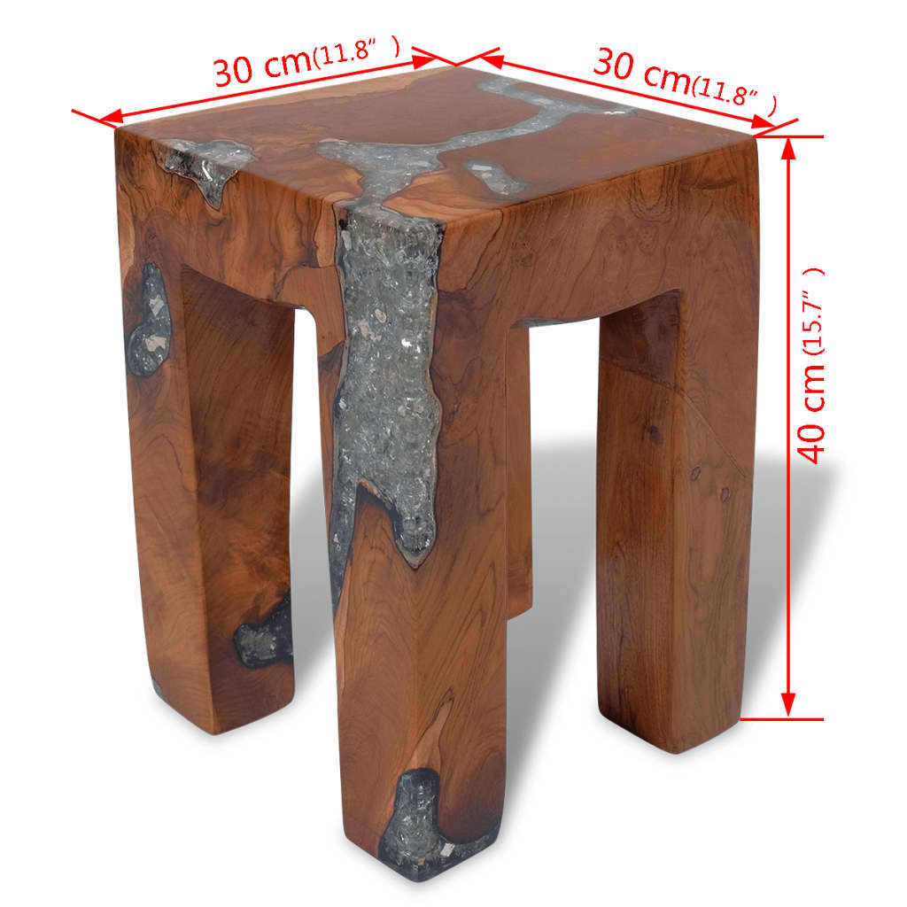 Tabouret en bois de teck massif et résine