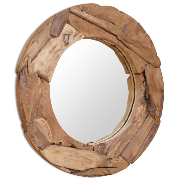 Miroir rond en bois de teck