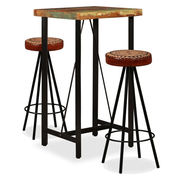 Ensemble de bar en bois de récupération et cuir
