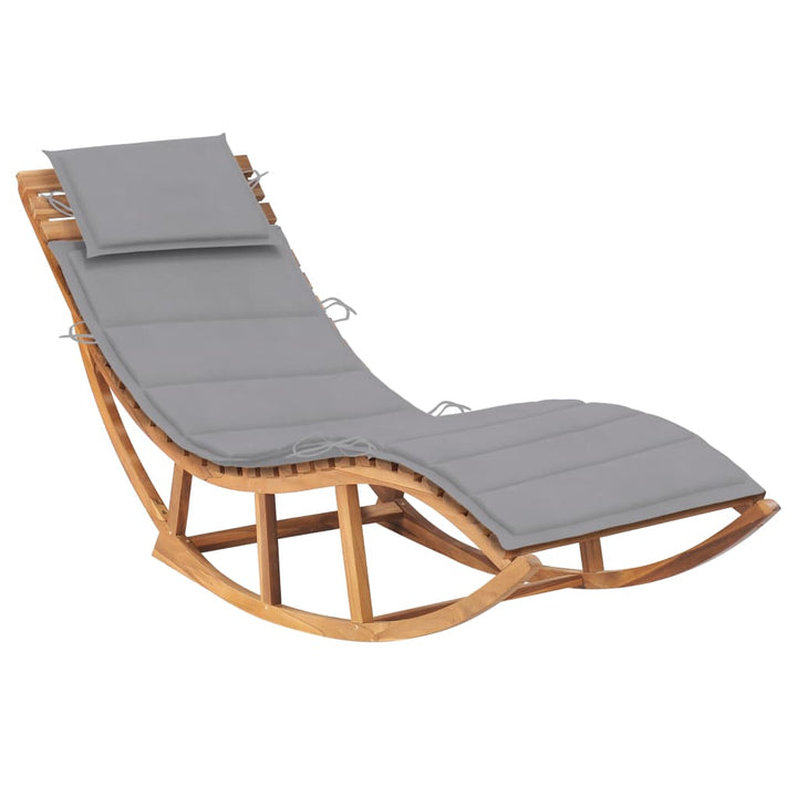 Chaise longue à bascule avec coussin en bois de teck
