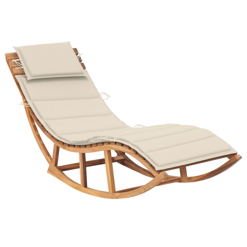 Chaise longue à bascule avec coussin en bois de teck