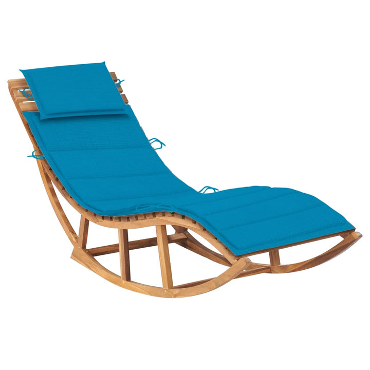 Chaise longue à bascule avec coussin en bois de teck