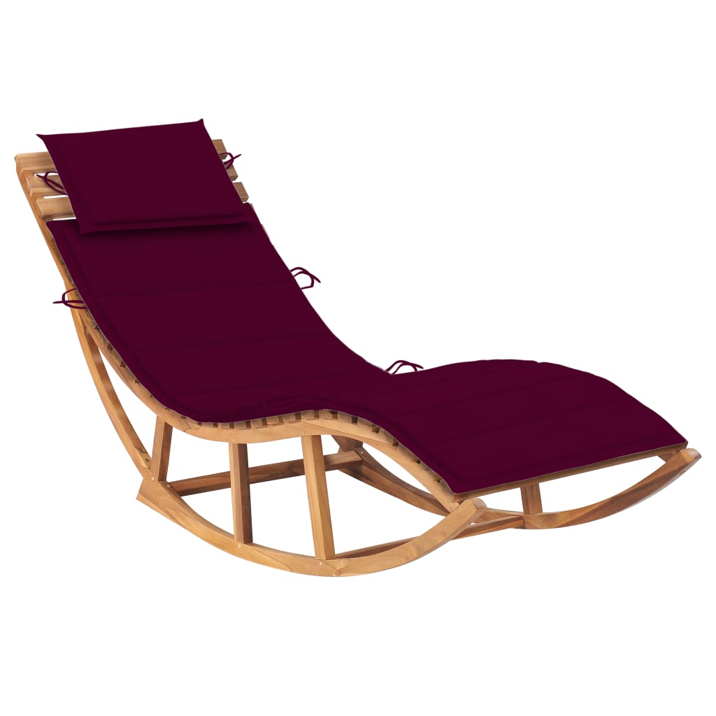 Chaise longue à bascule avec coussin en bois de teck
