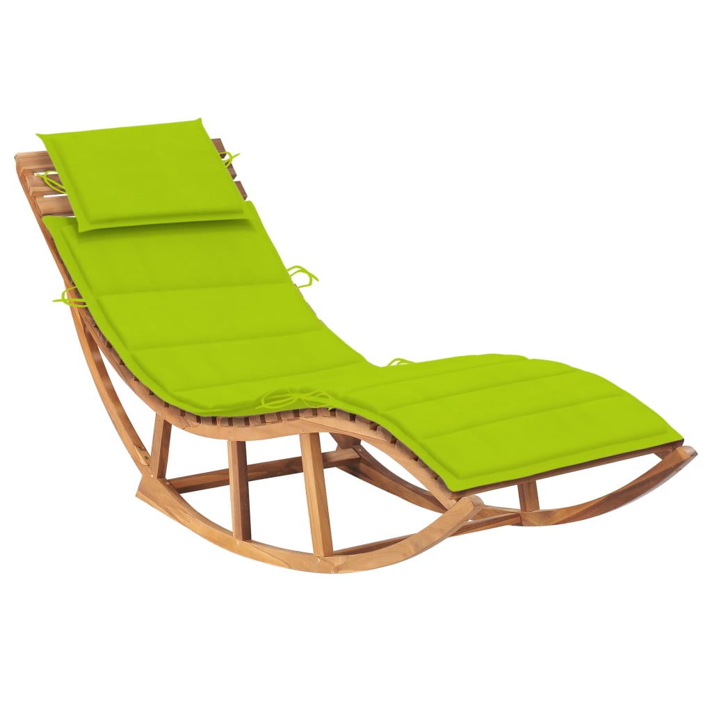 Chaise longue à bascule avec coussin en bois de teck