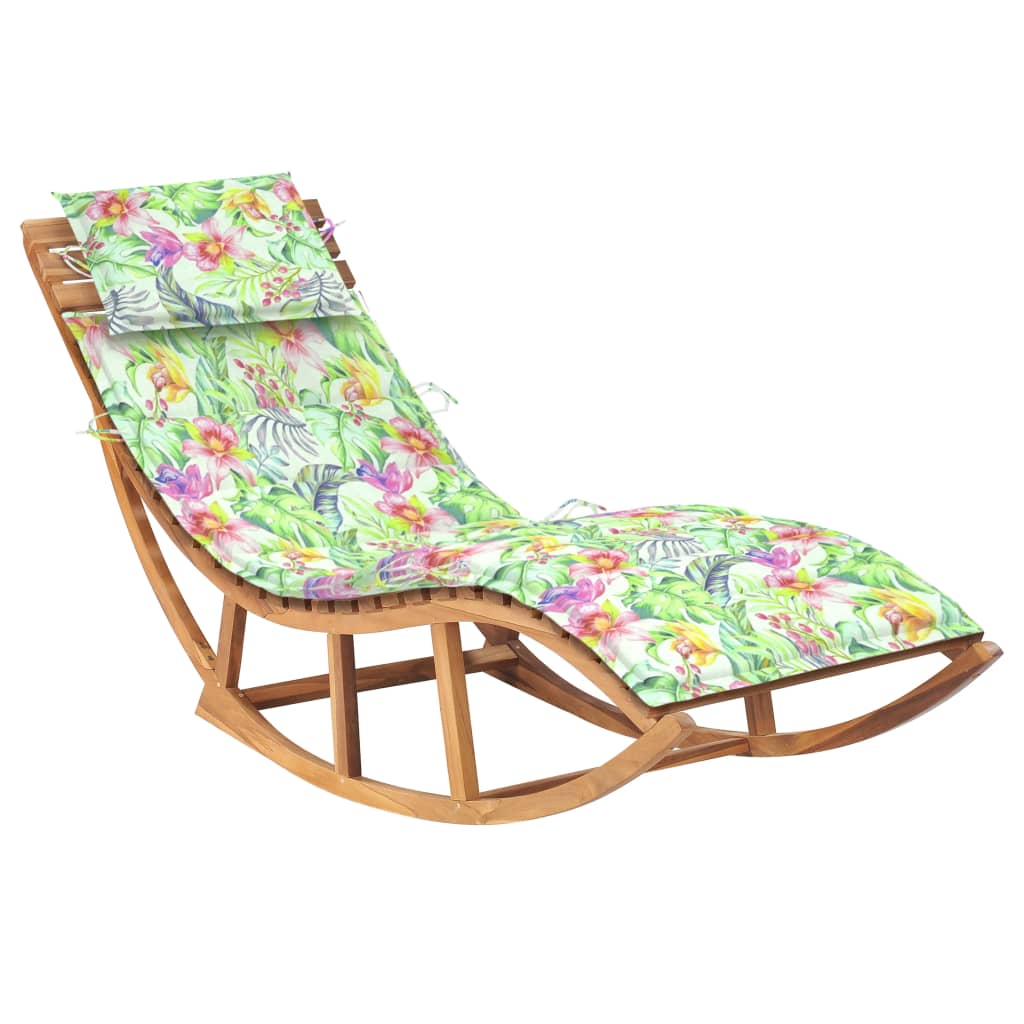 Chaise longue à bascule avec coussin en bois de teck