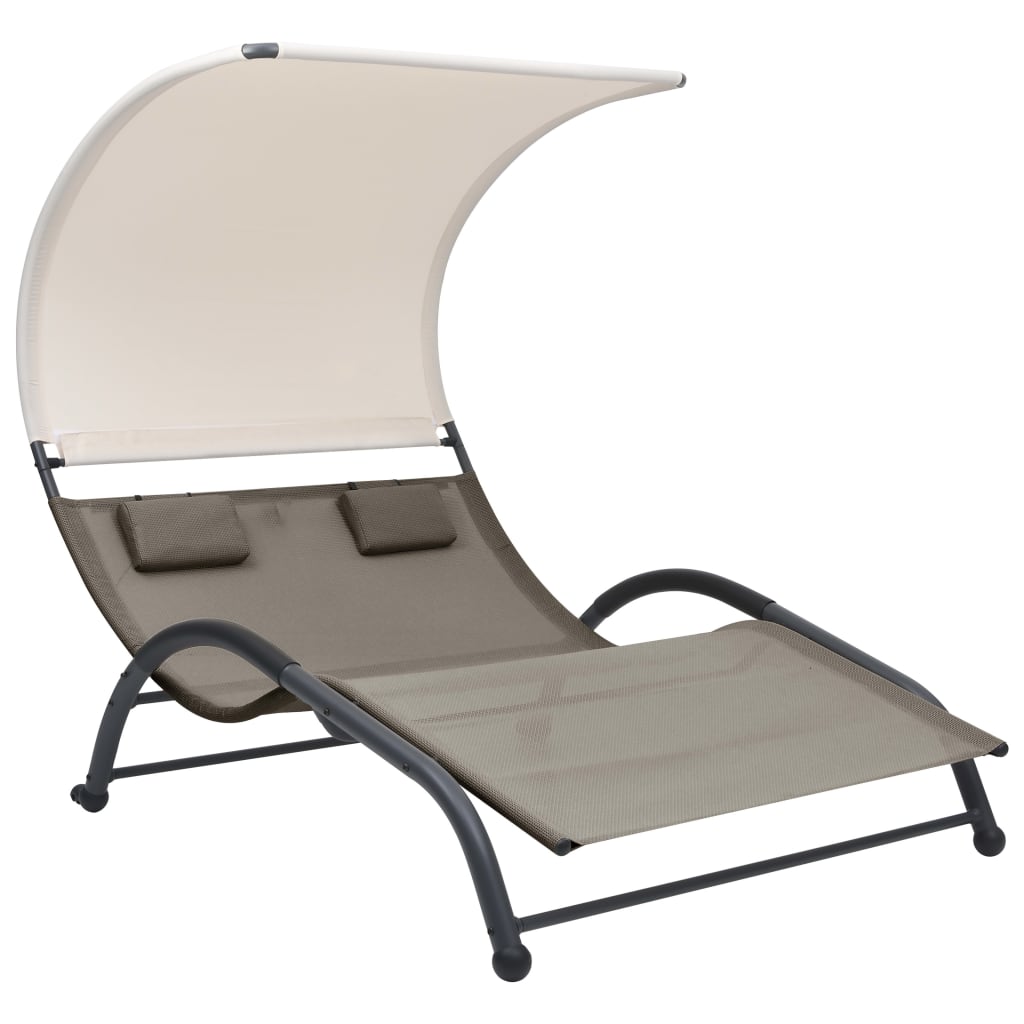 Chaise longue double avec auvent en textilène
