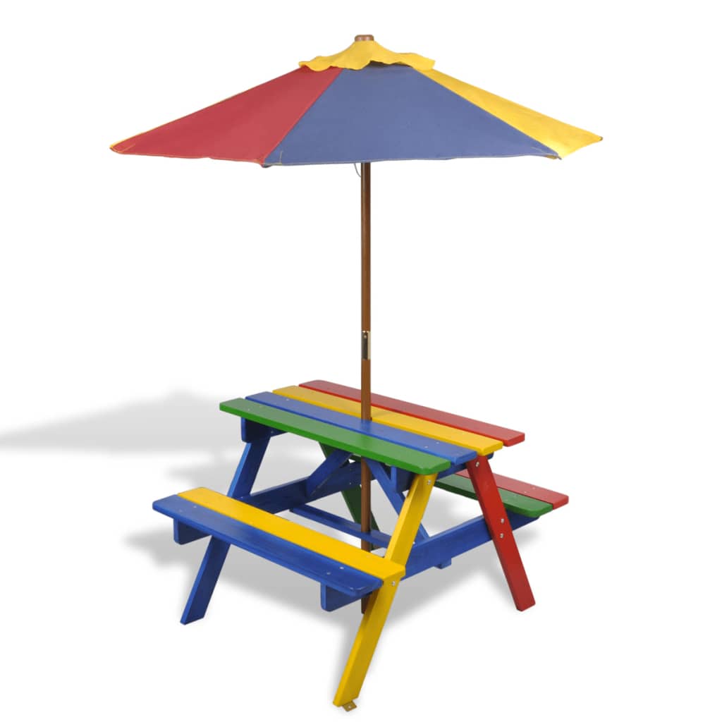 Table et bancs de pique-nique avec parasol pour enfants en bois