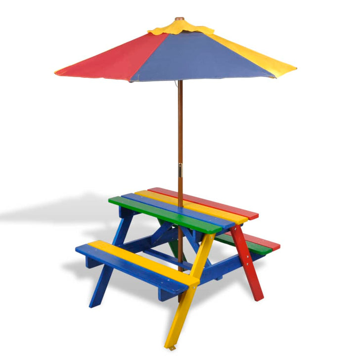 Table et bancs de pique-nique avec parasol pour enfants en bois