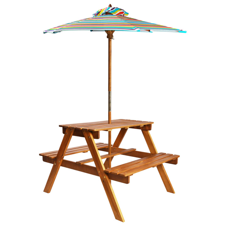 Table à pique-nique et parasol enfants en acacia