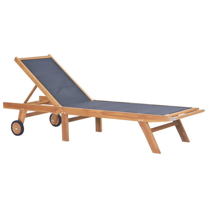 Chaise longue pliable avec roulettes en teck massif et textilène