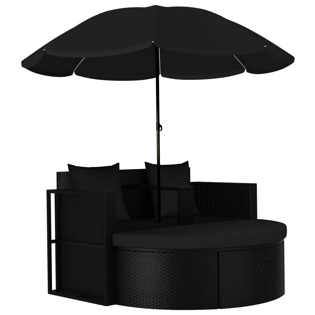 Canapé de jardin avec coussins et parasol Résine tressée