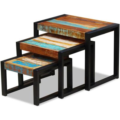 Tables gigognes 3 pcs en bois de récupération massif