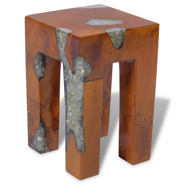 Tabouret en bois de teck massif et résine