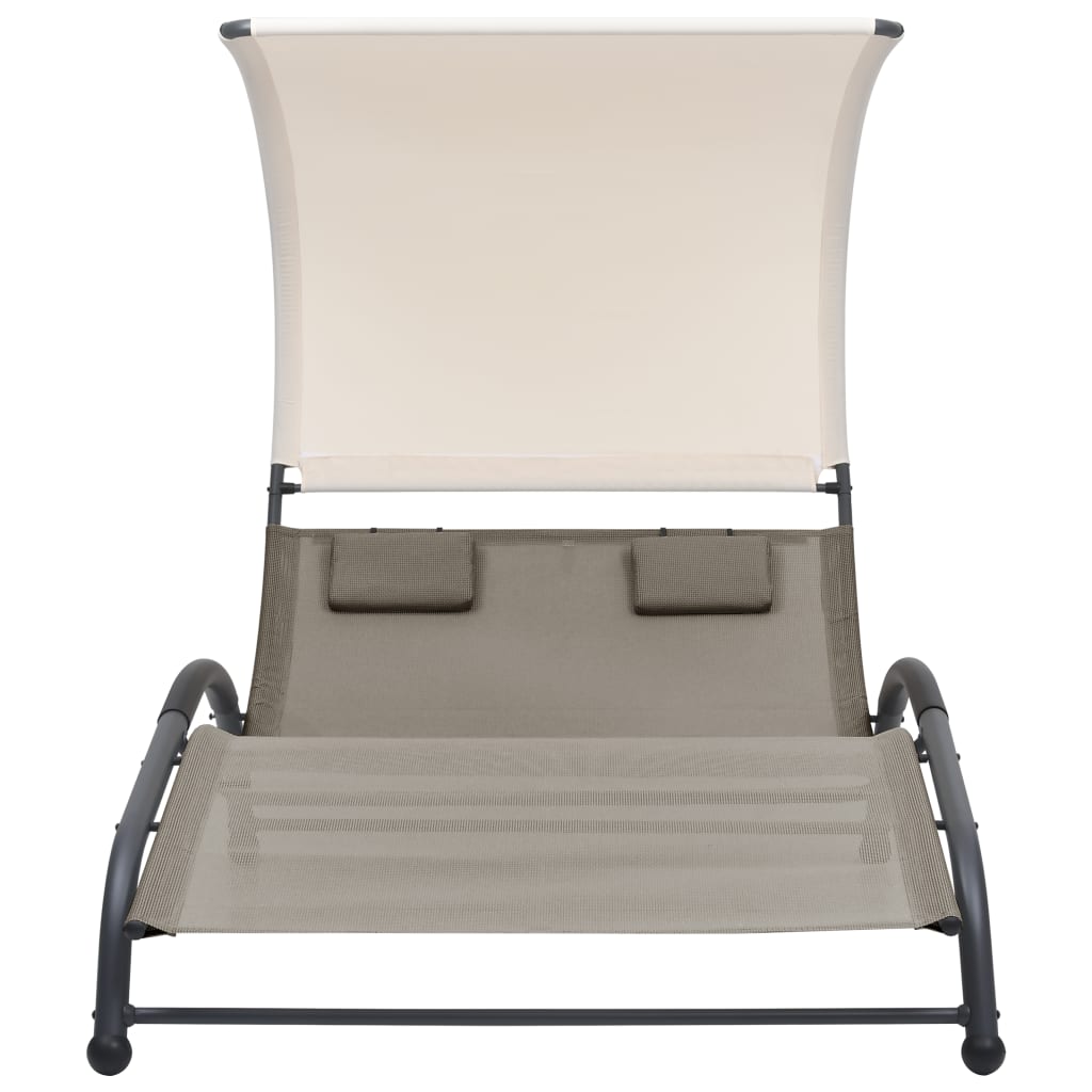 Chaise longue double avec auvent en textilène