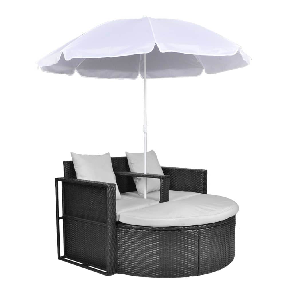 Canapé de jardin avec coussins et parasol Résine tressée