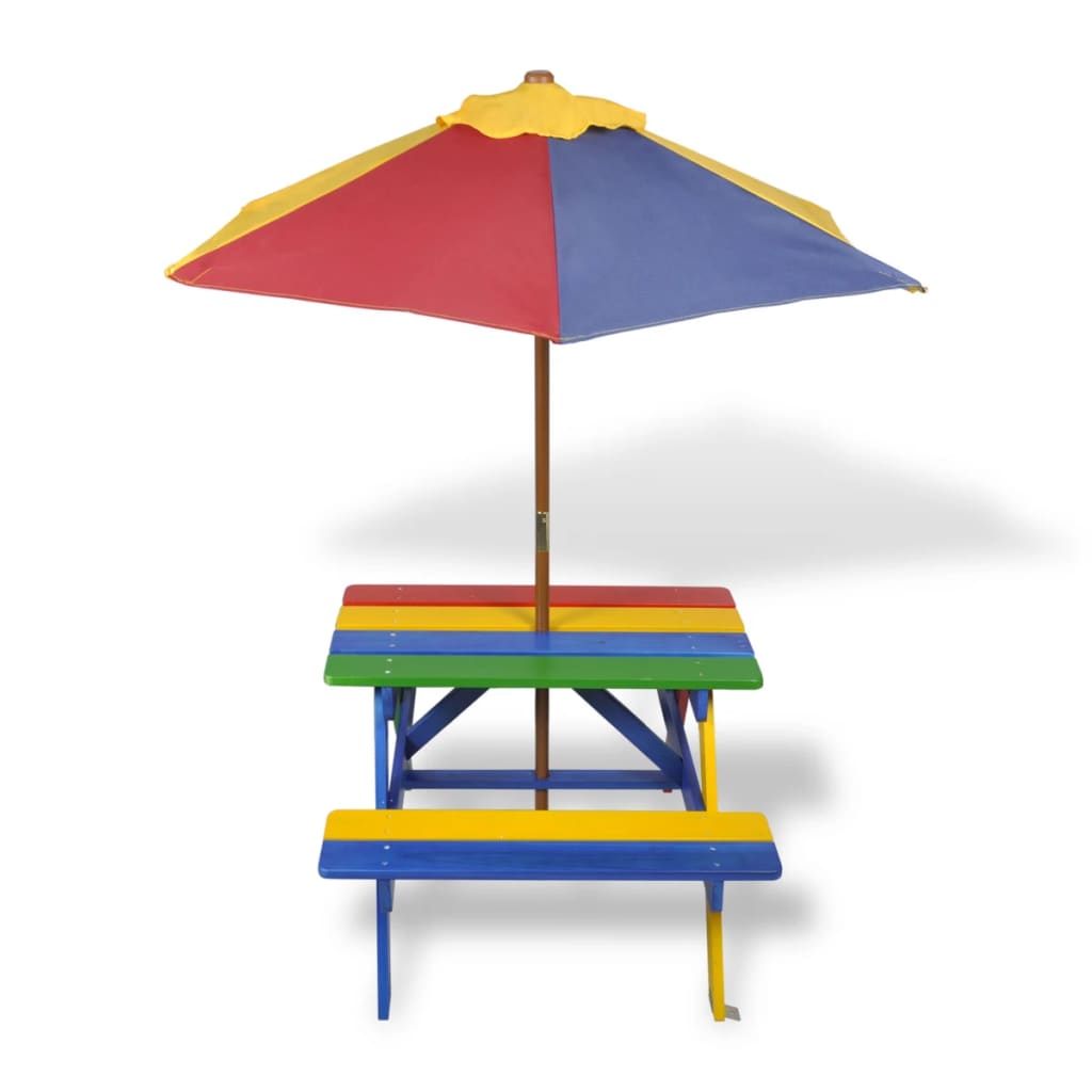 Table et bancs de pique-nique avec parasol pour enfants en bois
