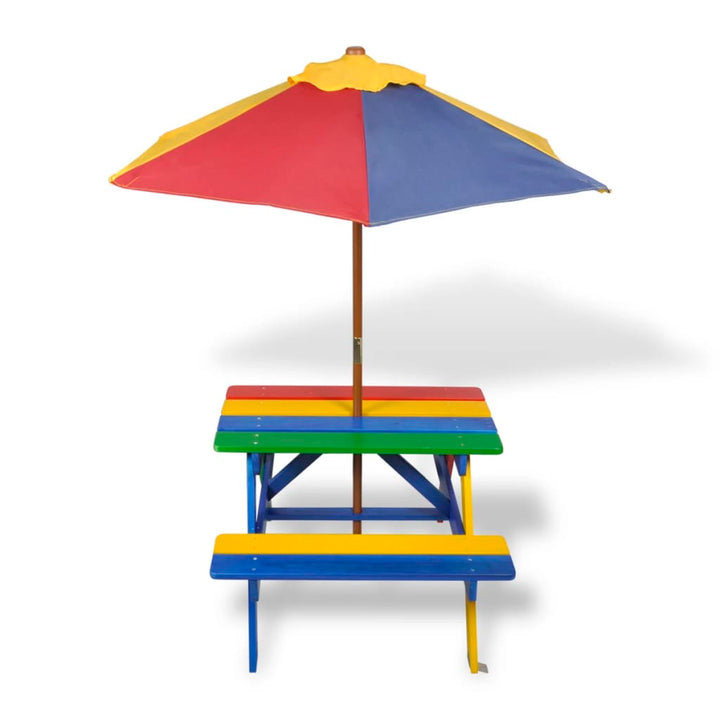 Table et bancs de pique-nique avec parasol pour enfants en bois