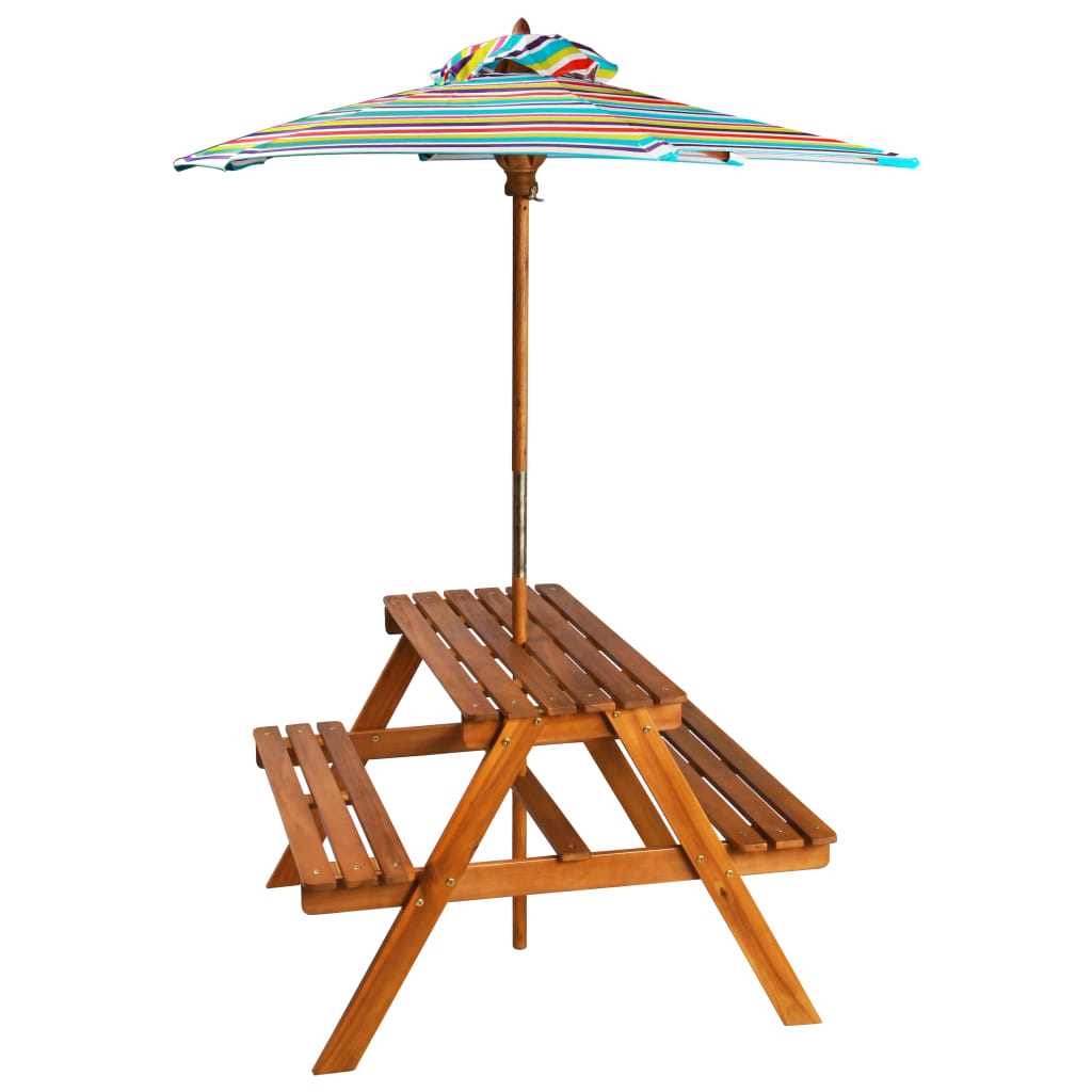 Table à pique-nique et parasol enfants en acacia
