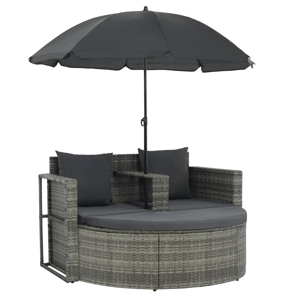 Canapé de jardin avec coussins et parasol Résine tressée