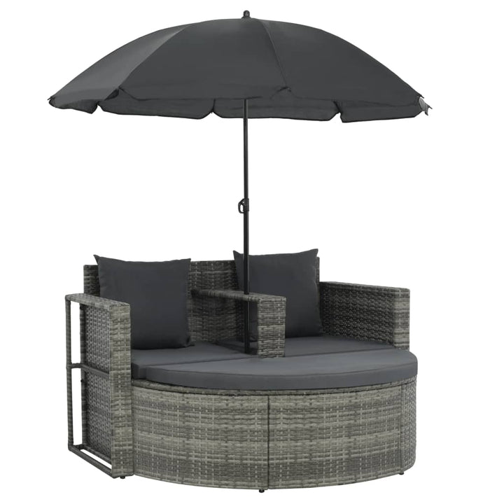 Canapé de jardin avec coussins et parasol Résine tressée