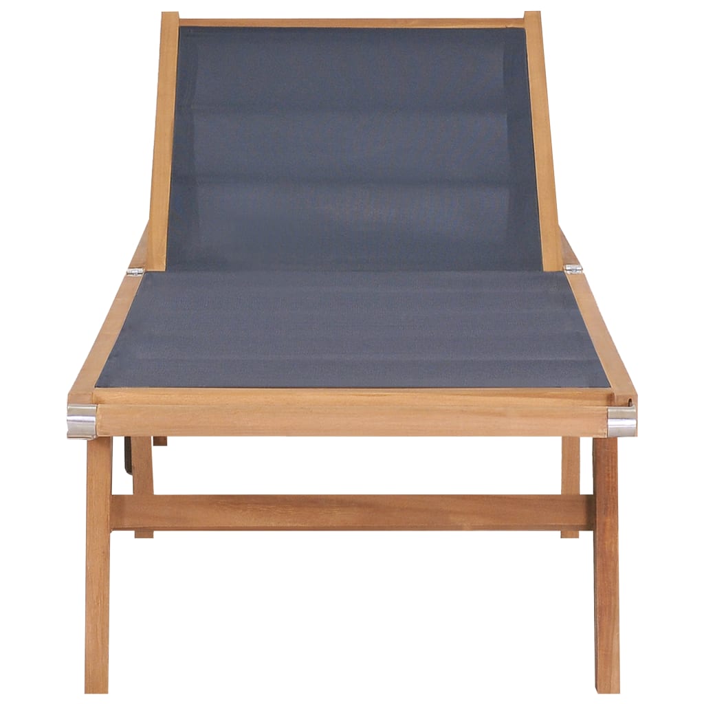 Chaise longue pliable avec roulettes en teck massif et textilène