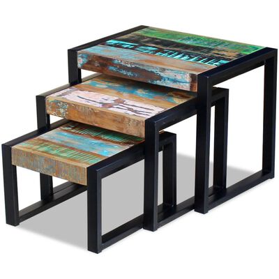 Tables gigognes 3 pcs en bois de récupération massif