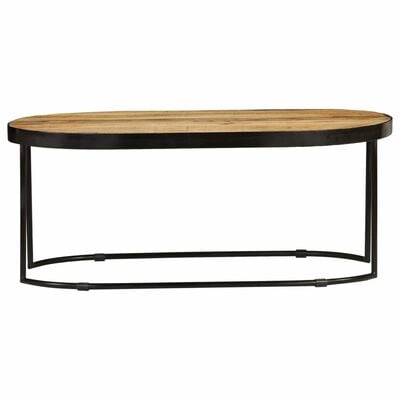 Table basse ovale en bois massif de manguier brut et acier