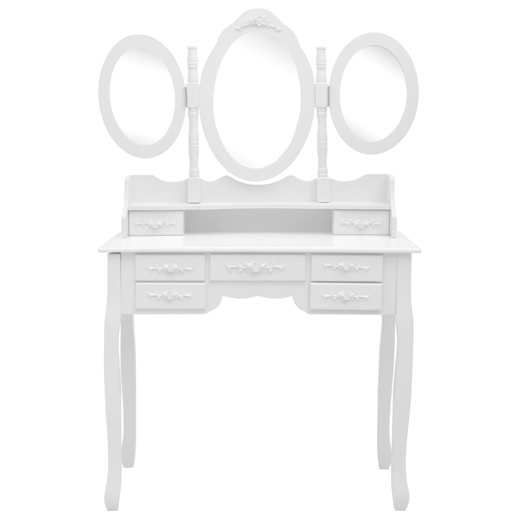 Coiffeuse avec tabouret et miroir pliable en 3 Blanc
