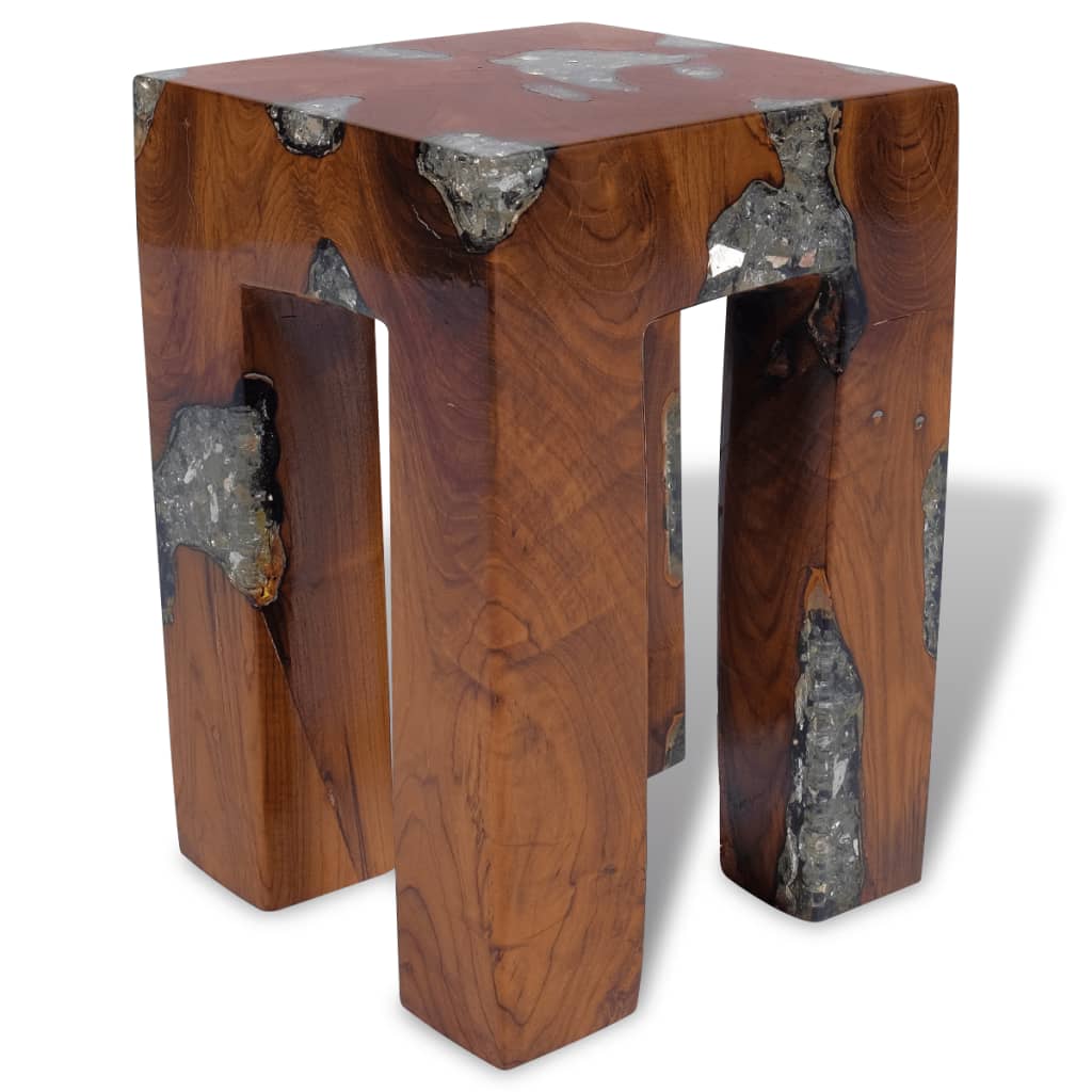 Tabouret en bois de teck massif et résine
