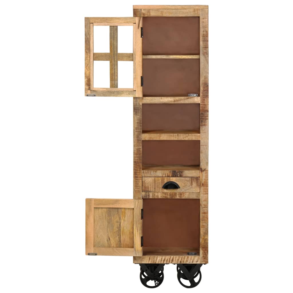 Buffet sur roues en bois de manguier brut