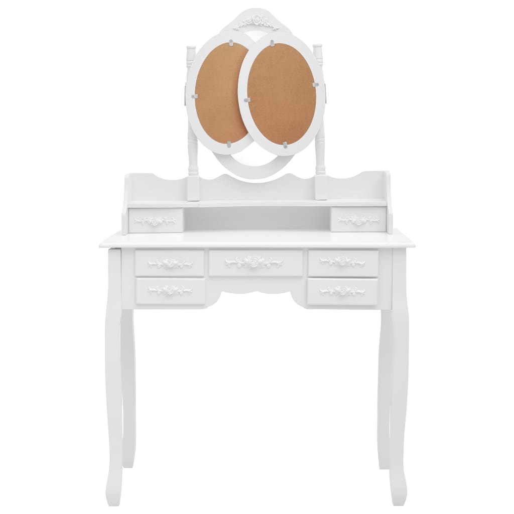 Coiffeuse avec tabouret et miroir pliable en 3 Blanc