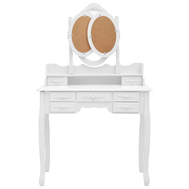 Coiffeuse avec tabouret et miroir pliable en 3 Blanc