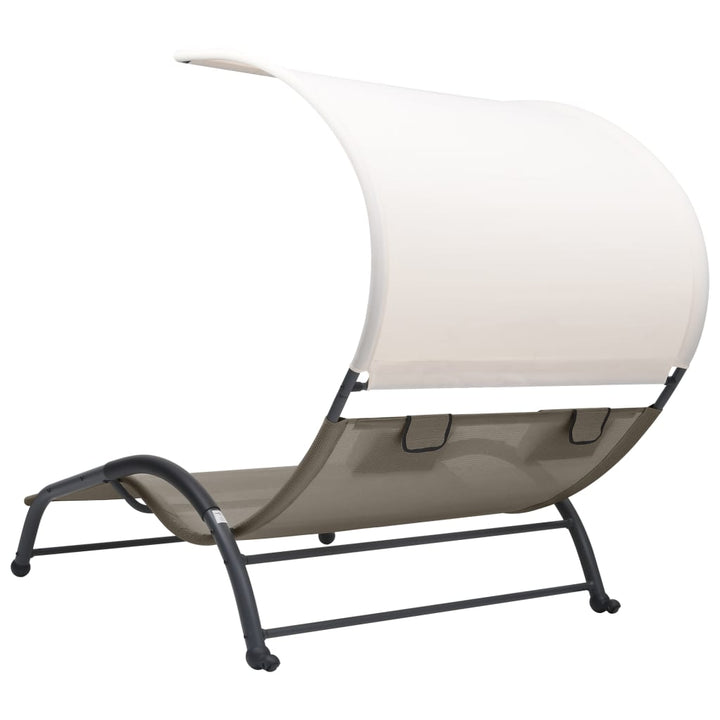Chaise longue double avec auvent en textilène