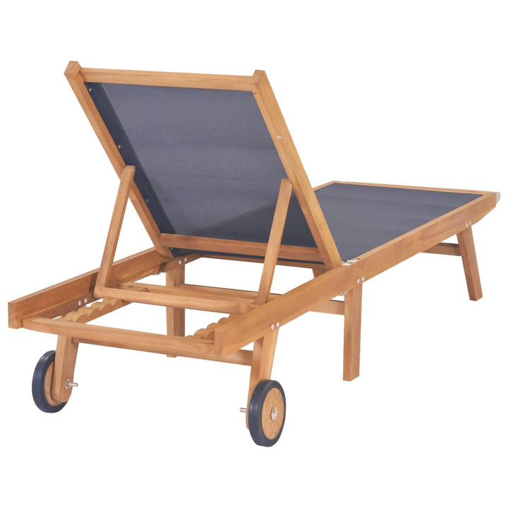 Chaise longue pliable avec roulettes en teck massif et textilène