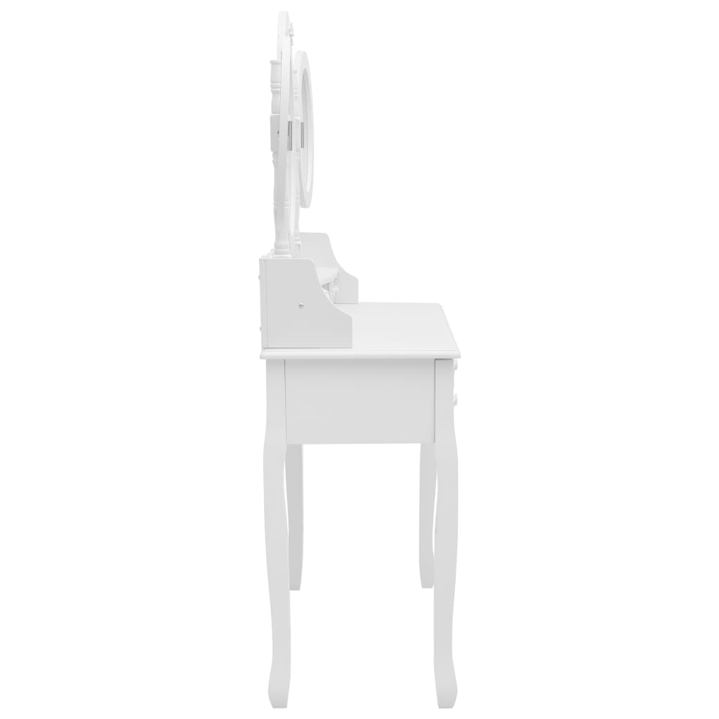 Coiffeuse avec tabouret et miroir pliable en 3 Blanc