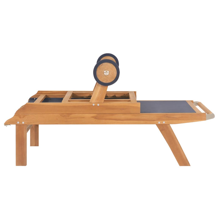 Chaise longue pliable avec roulettes en teck massif et textilène