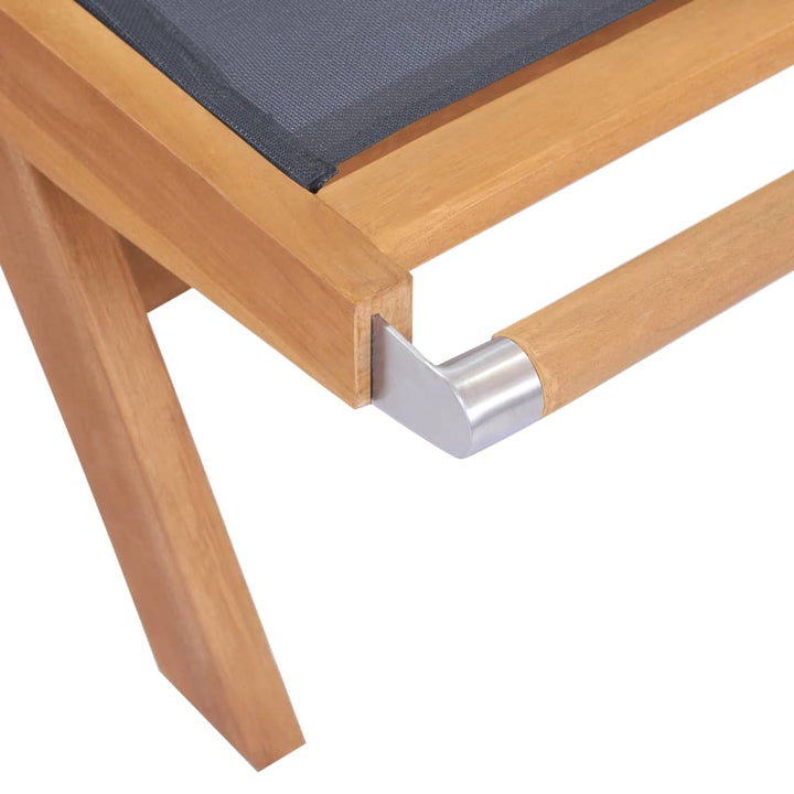 Chaise longue pliable avec roulettes en teck massif et textilène