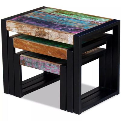 Tables gigognes 3 pcs en bois de récupération massif