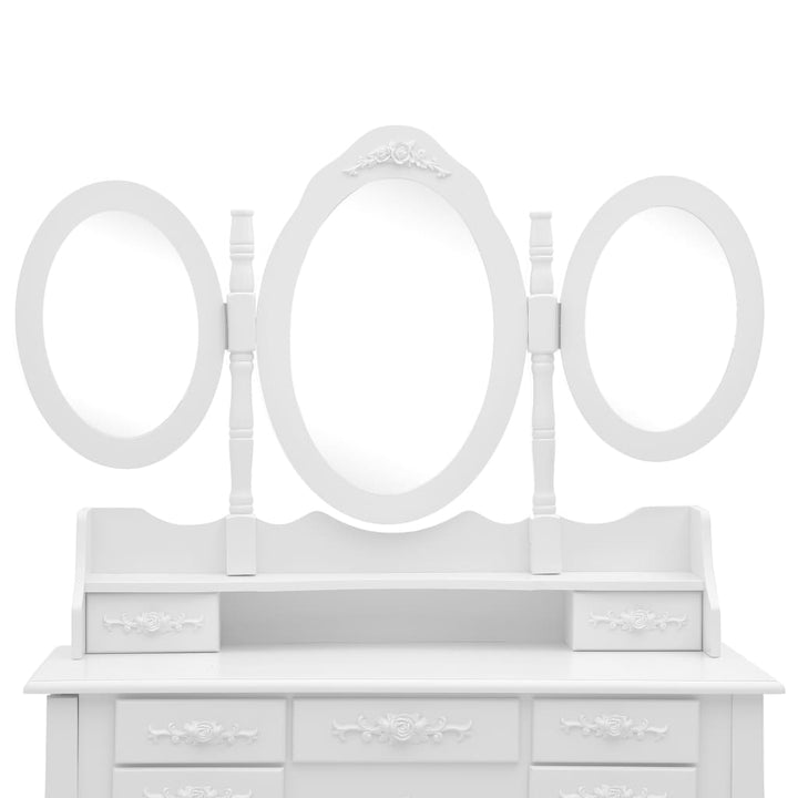 Coiffeuse avec tabouret et miroir pliable en 3 Blanc