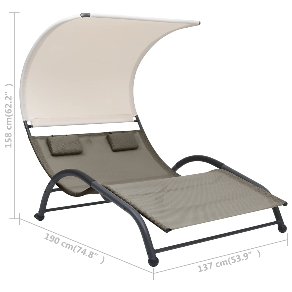 Chaise longue double avec auvent en textilène