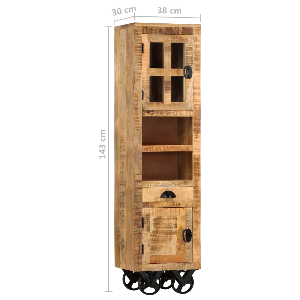 Buffet sur roues en bois de manguier brut