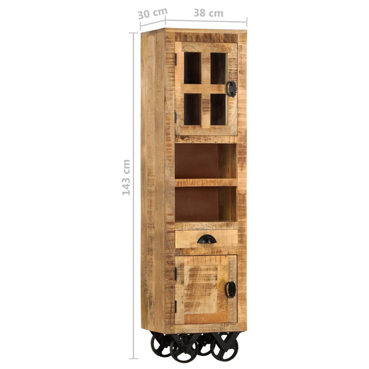 Buffet sur roues en bois de manguier brut